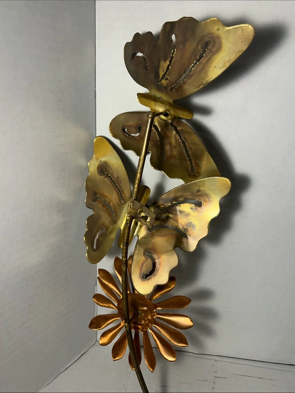 Home Interiors Gold and Bronze Metal Butterfly & Flower Wall Art